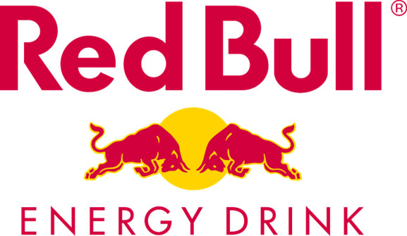 A red bull logo with yellow circle and text